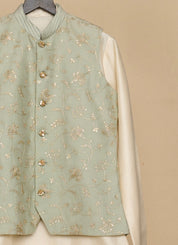 Tea Green Zari Kurta Jacket Set