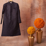 Navy Blue Handloom Silk Achkan Set