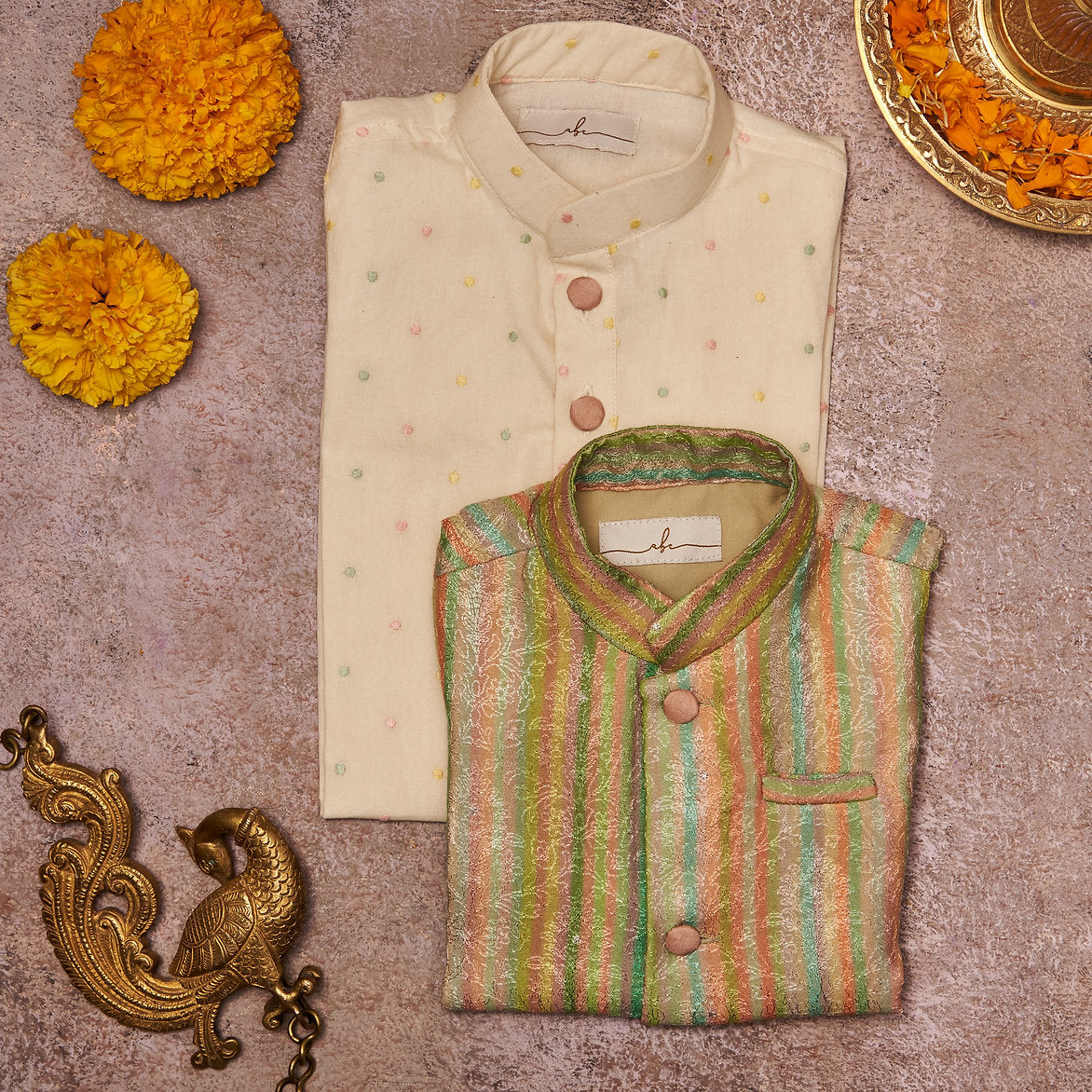 Printed And Embroidered Jacket With Embroidered Kurta Pajama Set