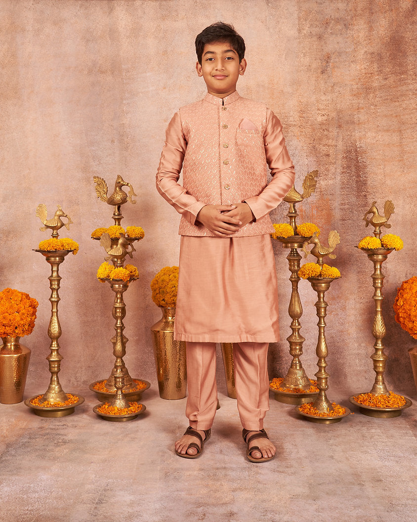 Onion Pink Embroidered Kurta Jacket Set