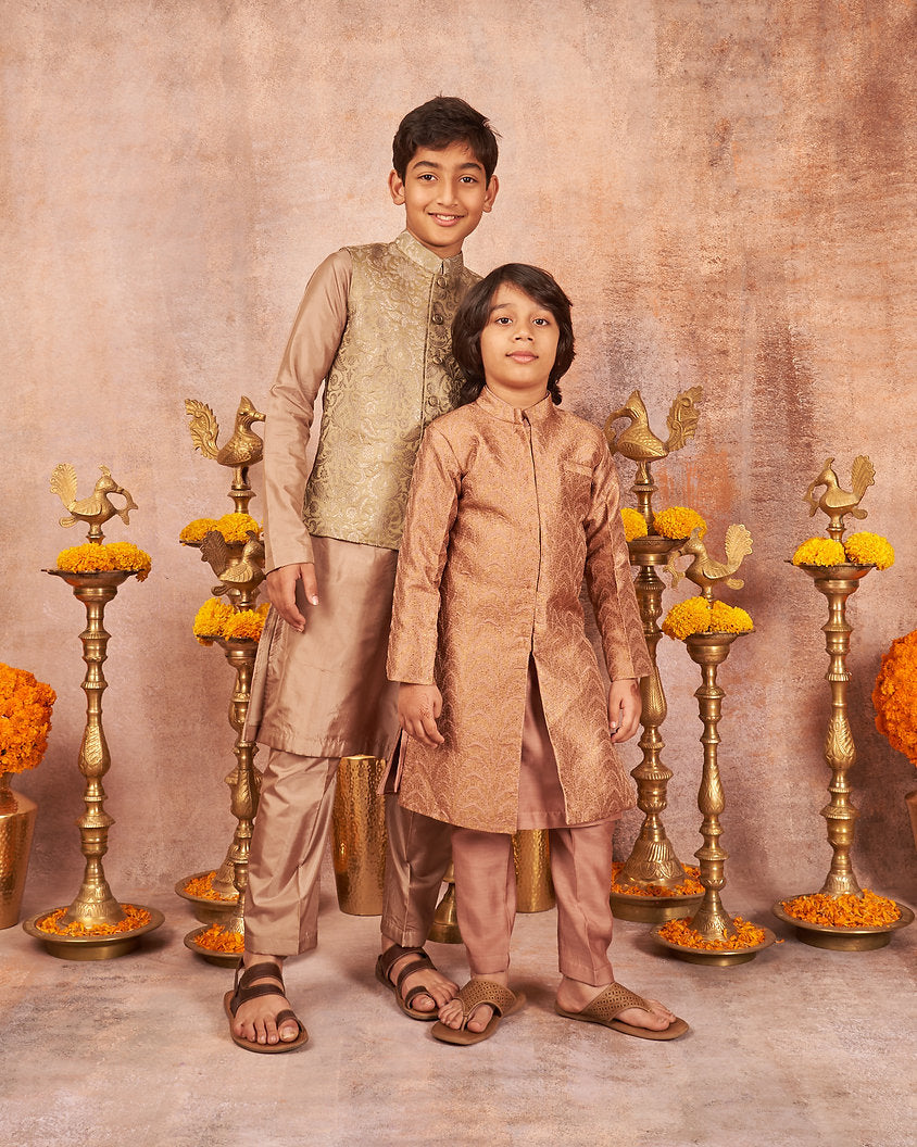 Dull Green Banarsi Silk Kurta Jacket Set