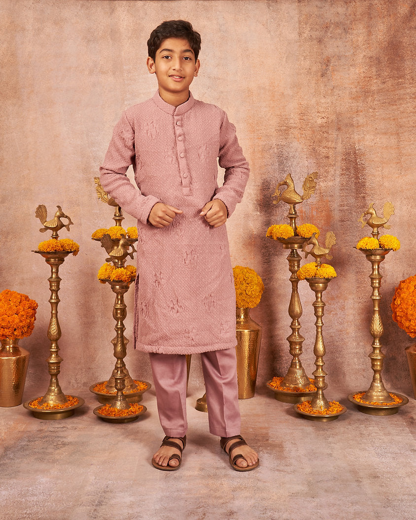 Onion Pink Crinkled Kurta Set