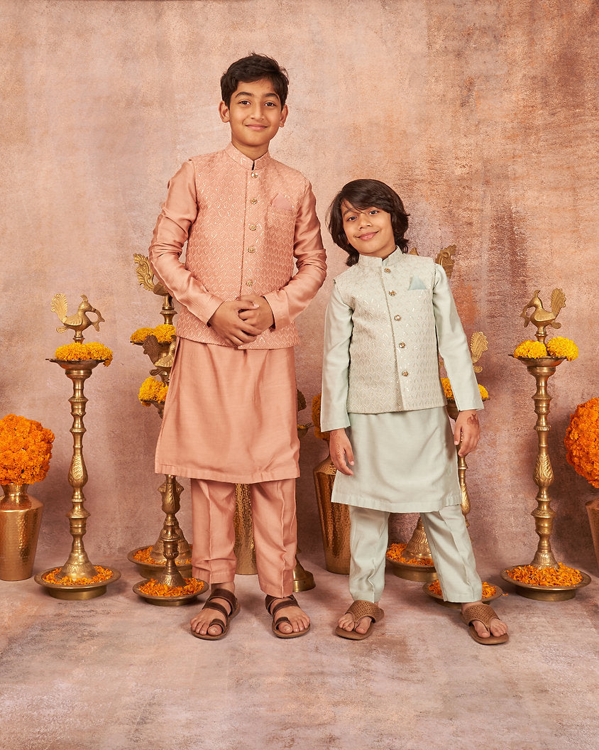 Onion Pink Embroidered Kurta Jacket Set