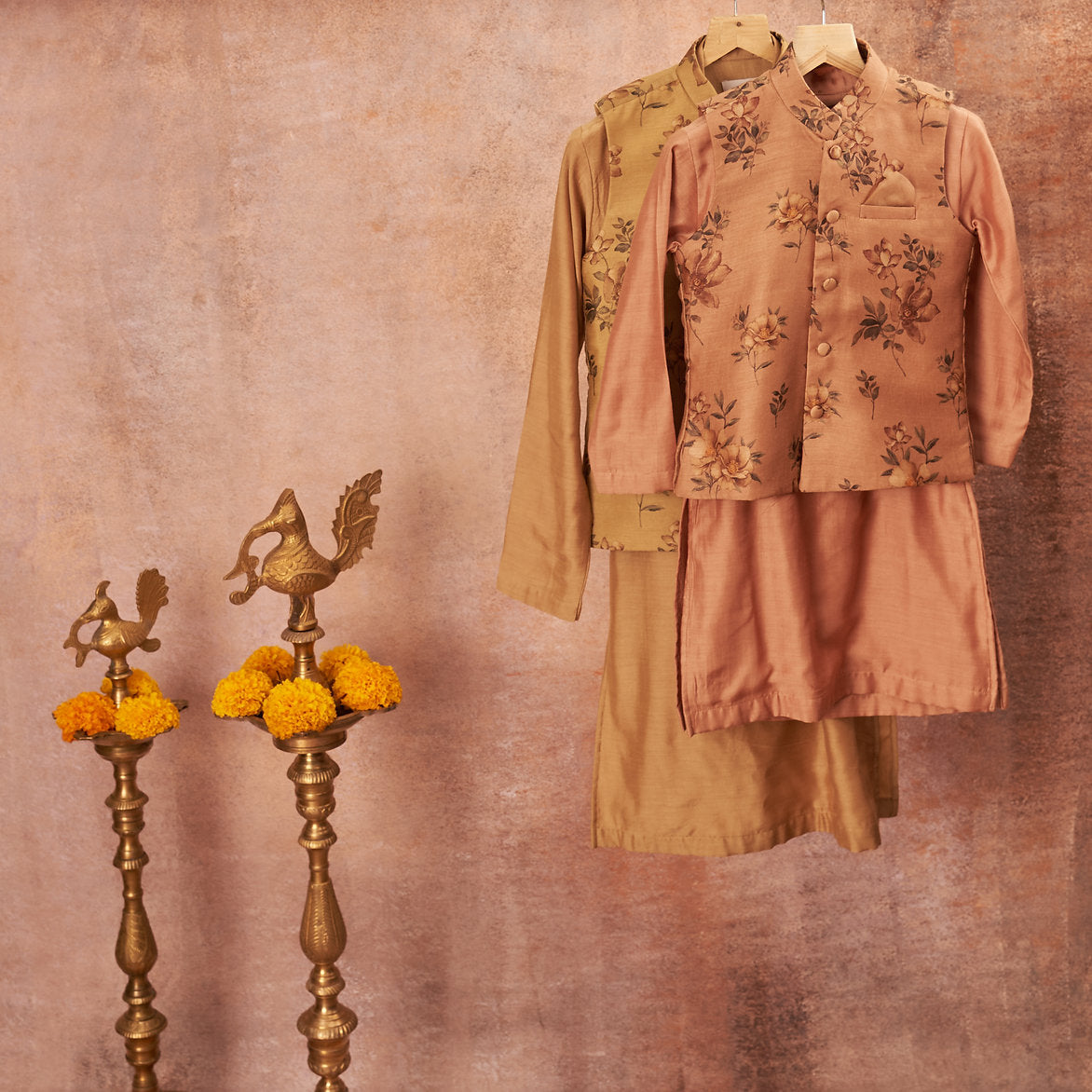 Onion Pink Tussar Silk Kurta Jacket Set