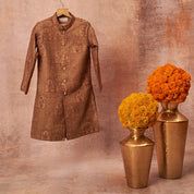 Beige Embroidered Achkan Set