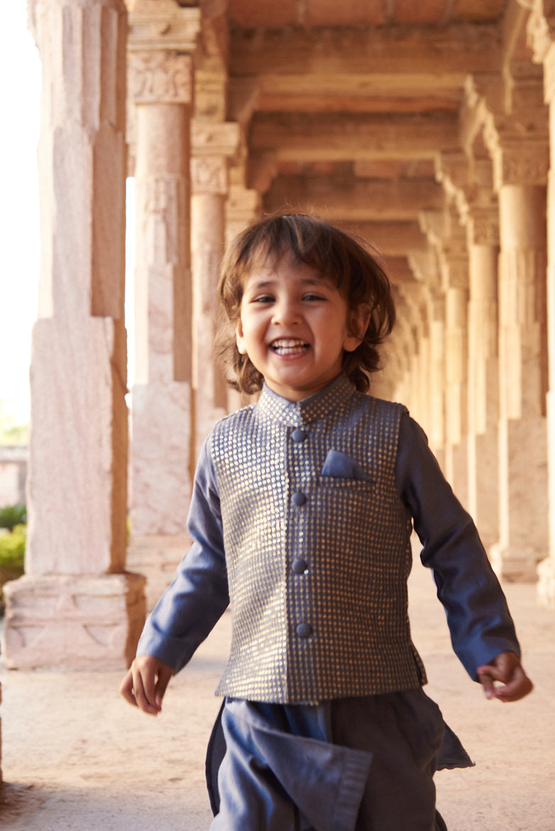 Thread And Sequins Jacket With Kurta Pajama Set