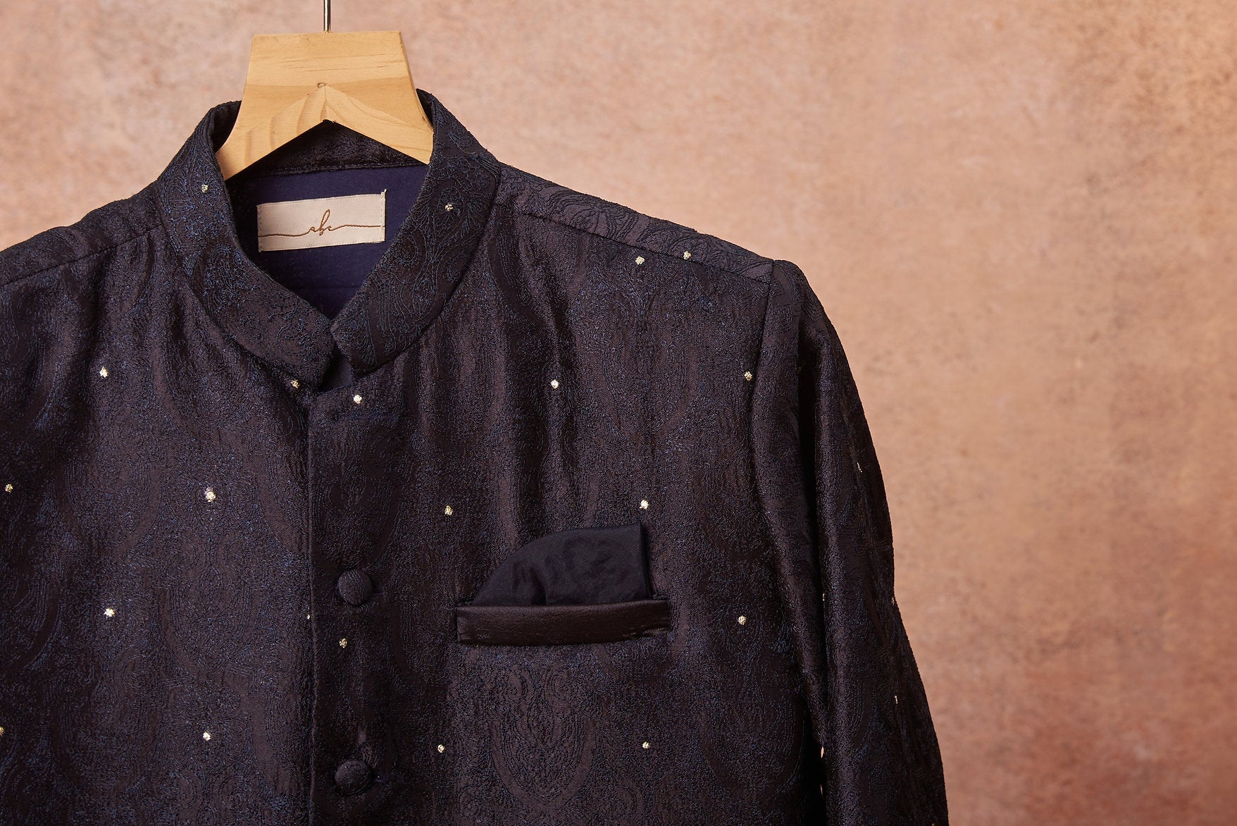 Navy Blue Handloom Silk Achkan Set