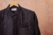 Navy Blue Handloom Silk Achkan Set