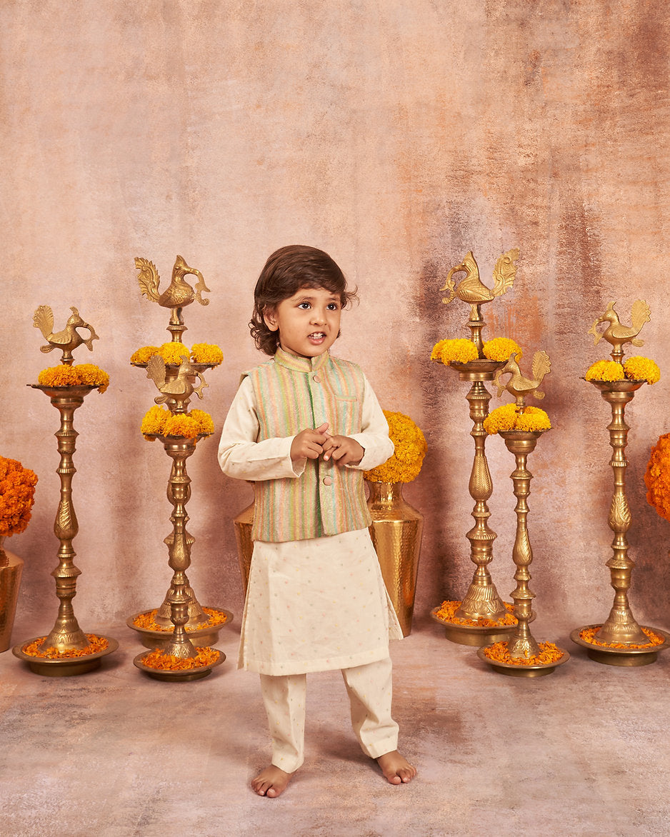 Printed And Embroidered Jacket With Embroidered Kurta Pajama Set
