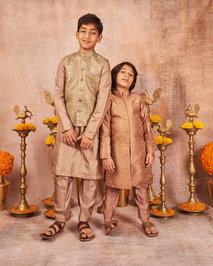 Dull Green Banarsi Silk Kurta Jacket Set