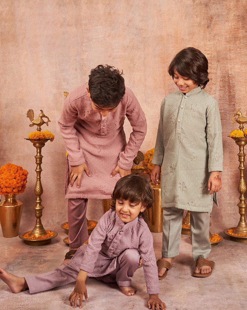 Onion Pink Crinkled Kurta Set
