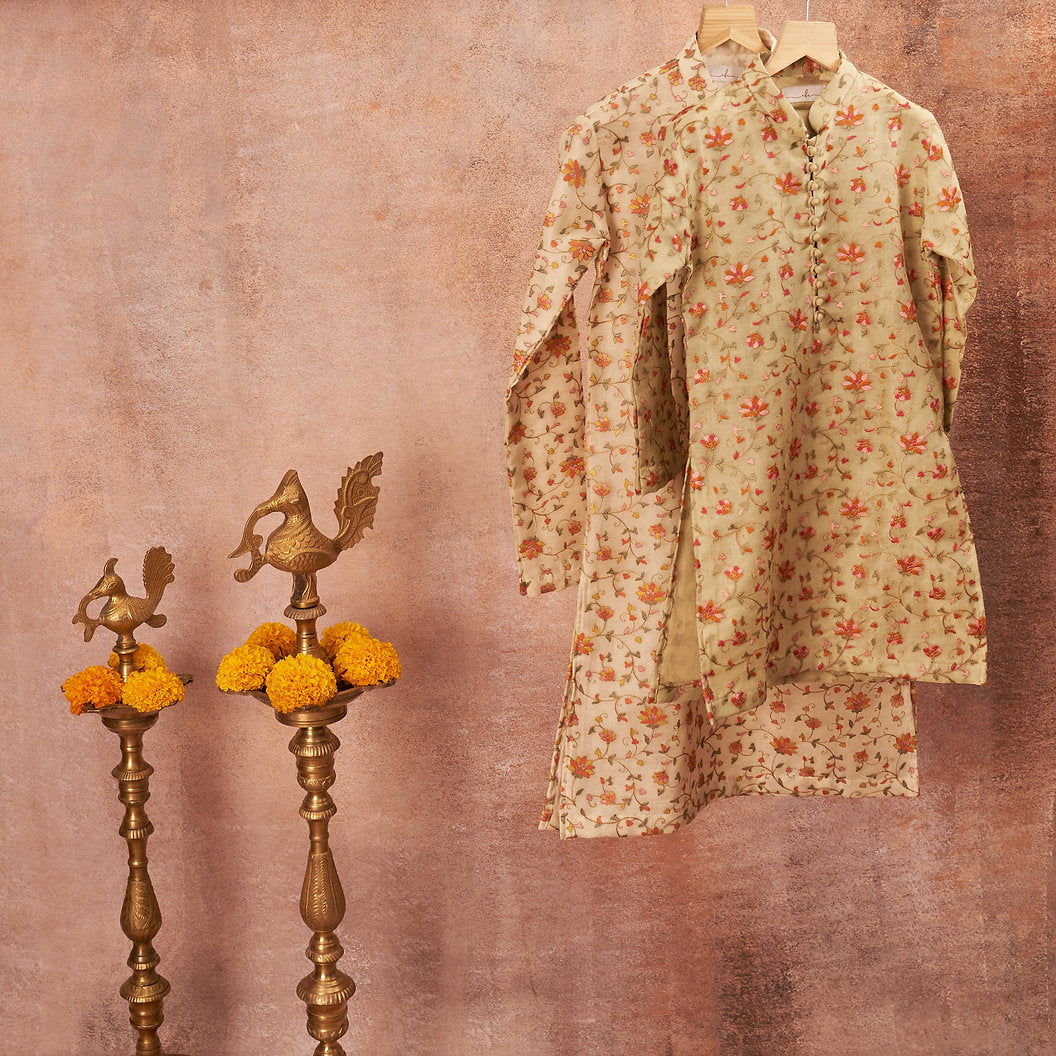 White Embroidered Organza Kurta Set