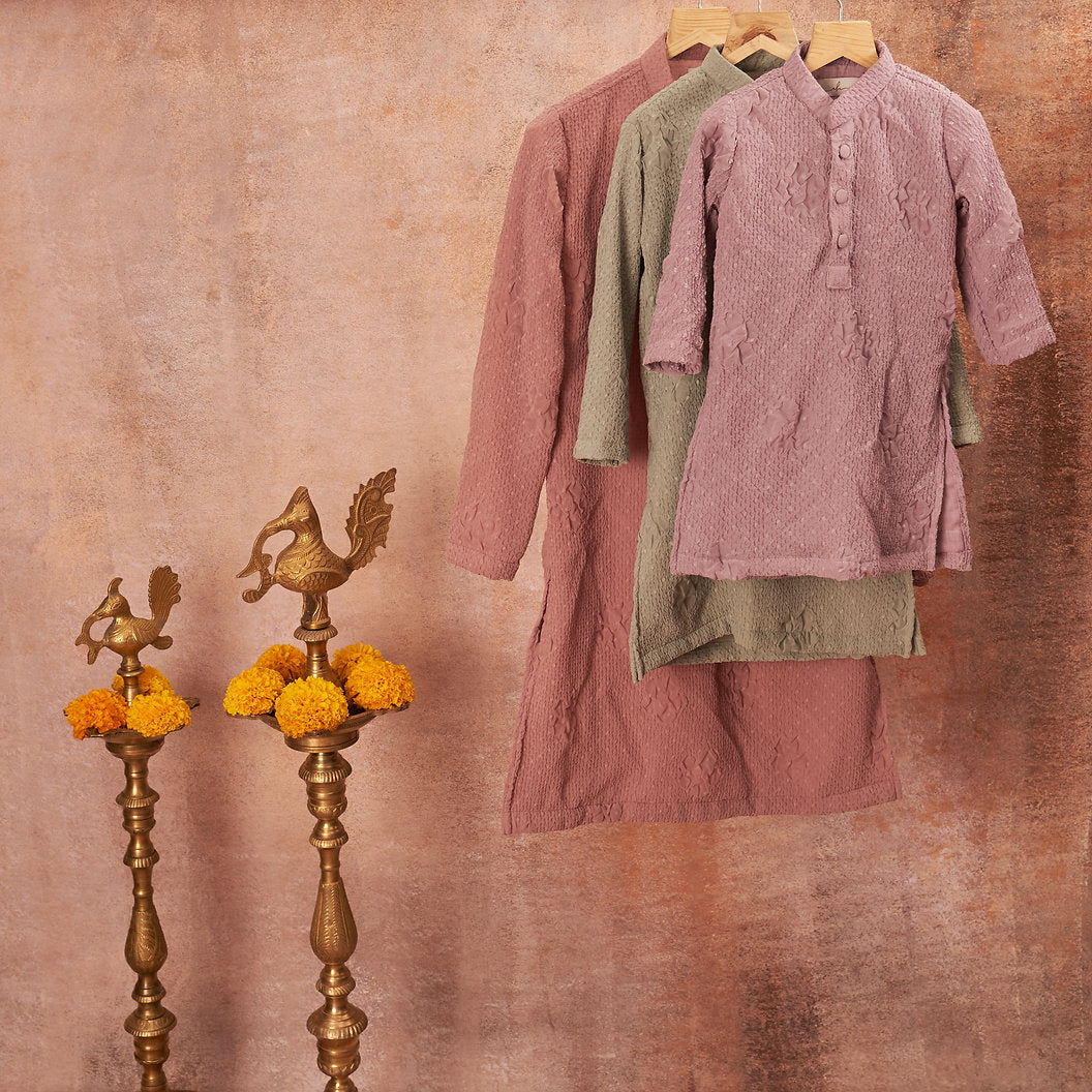 Onion Pink Crinkled Kurta Set