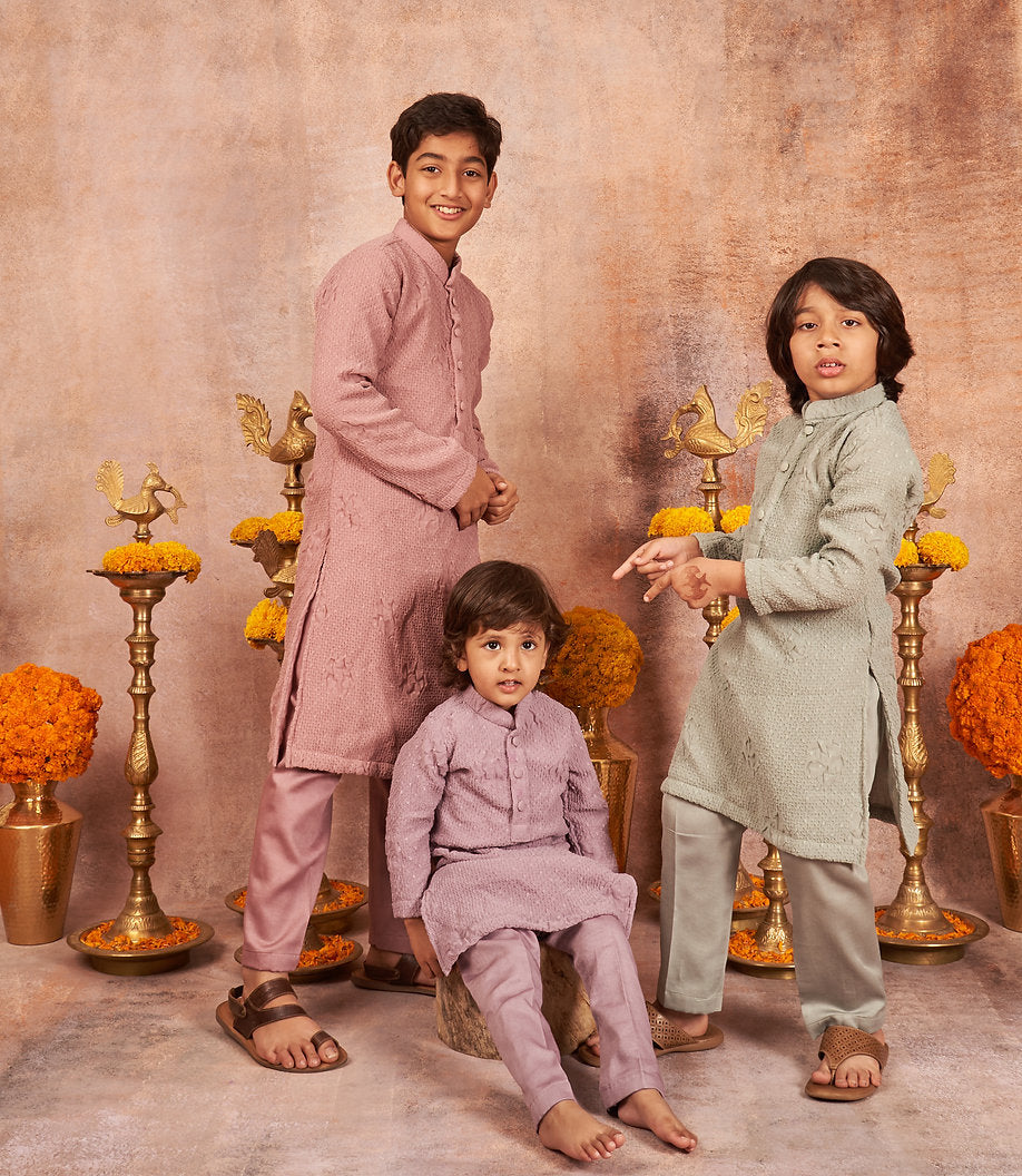 Onion Pink Crinkled Kurta Set