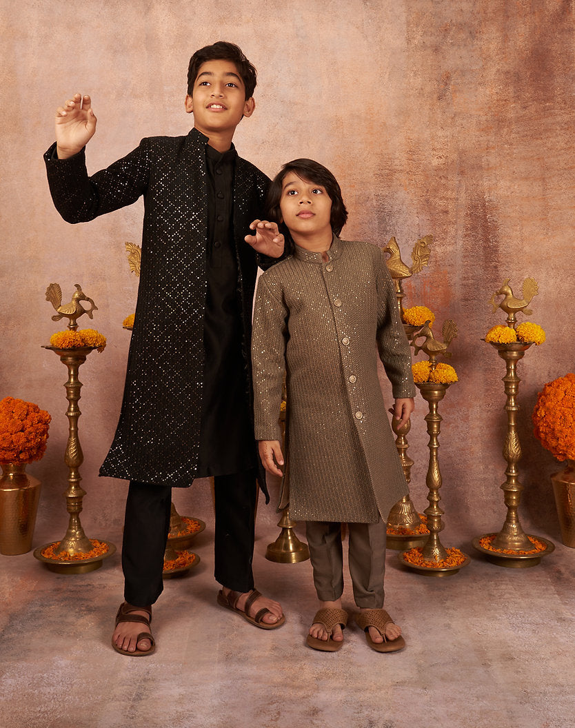 Black Open Achkan Set