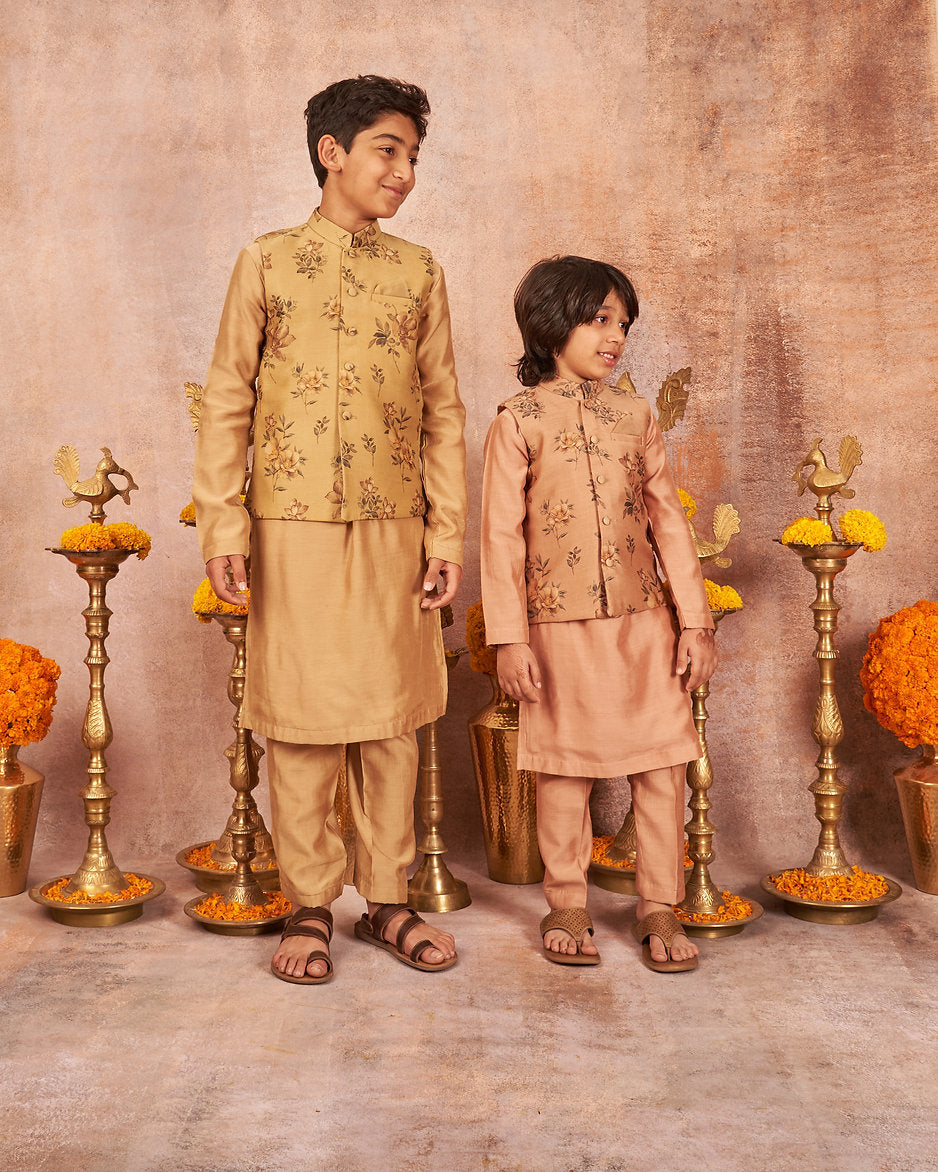 Onion Pink Tussar Silk Kurta Jacket Set