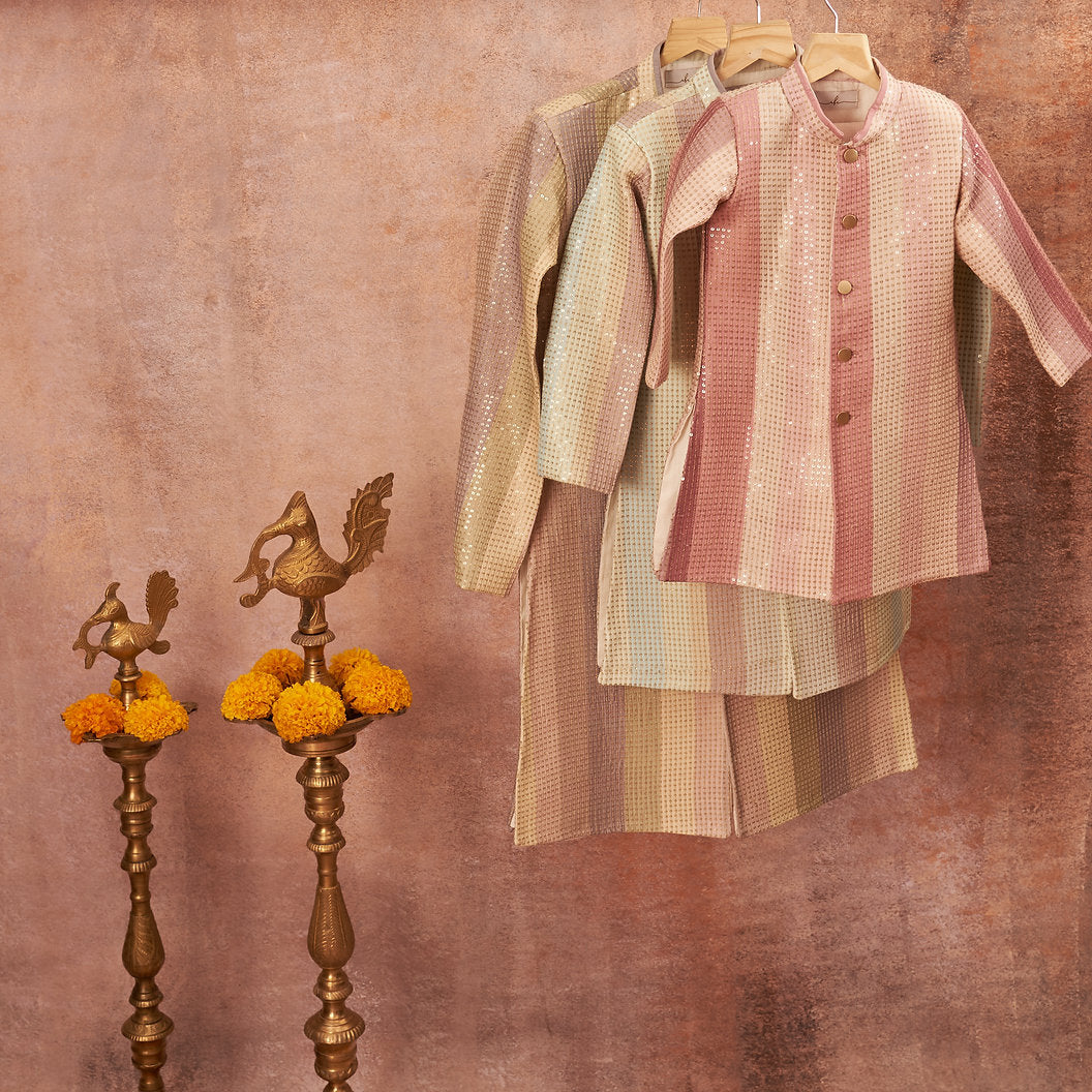 Green Sequins Embroidered Achkan Set