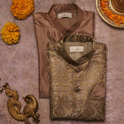 Dull Green Banarsi Silk Kurta Jacket Set