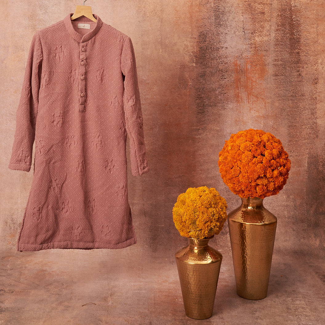 Onion Pink Crinkled Kurta Set