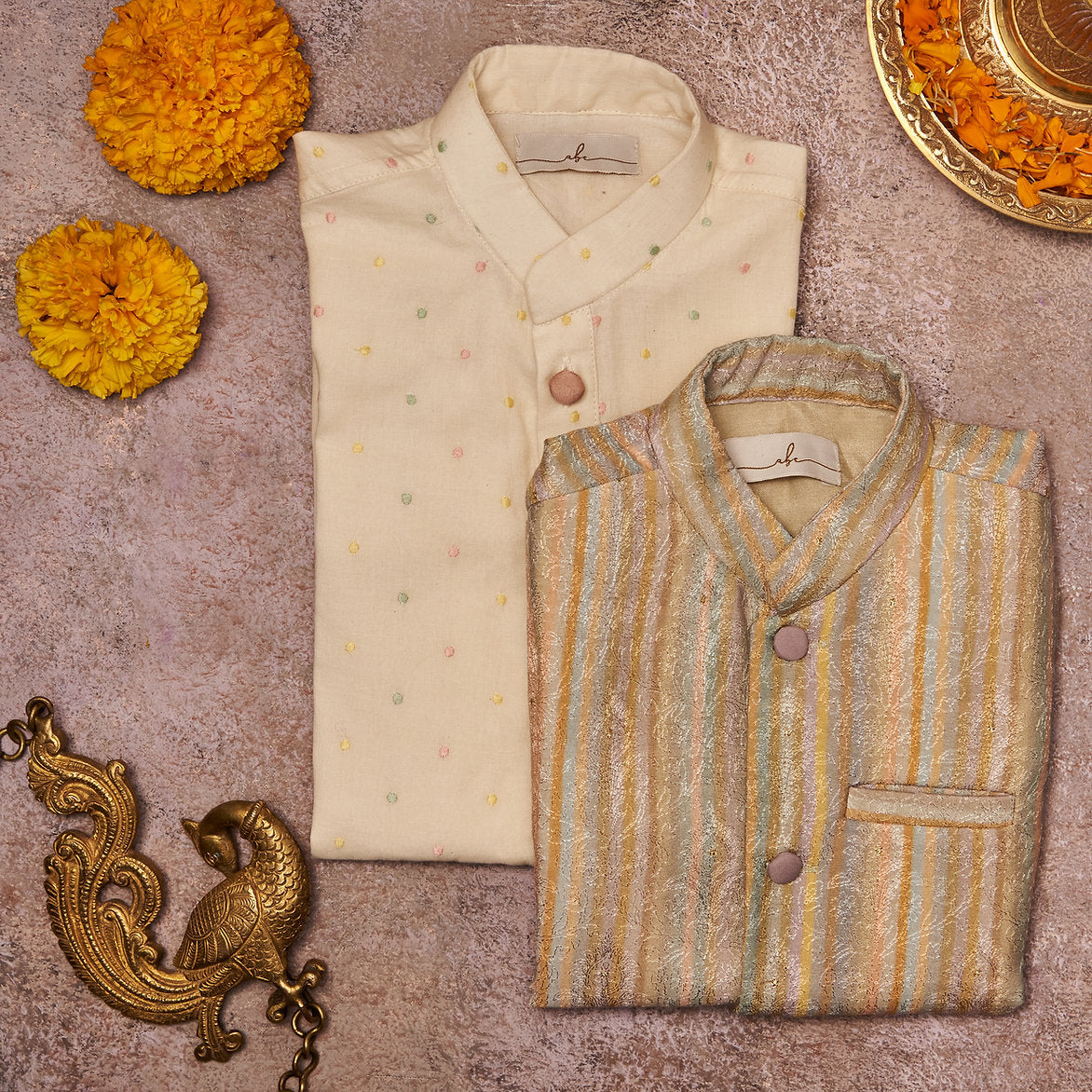 Printed And Embroidered Jacket With Embroidered Kurta Pajama Set