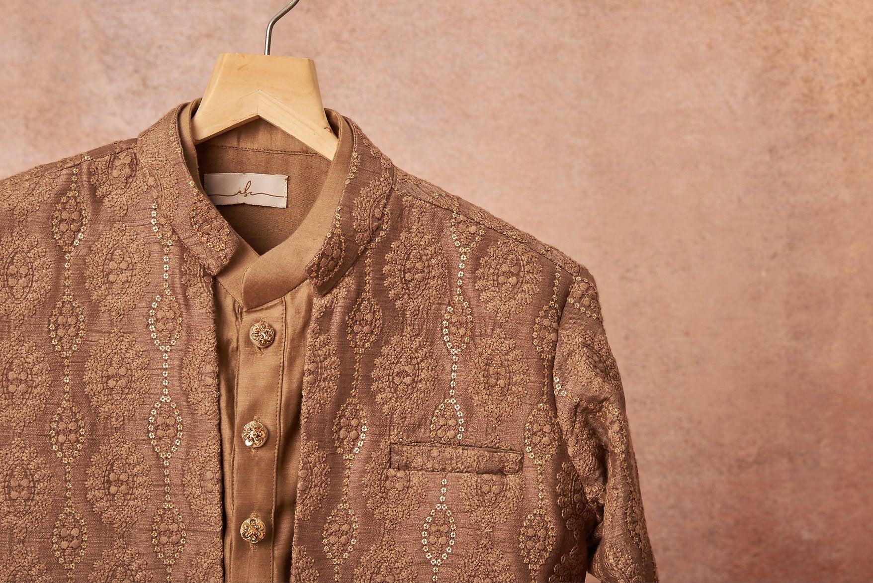 Embroidered Achkan With Kurta Pajama Set