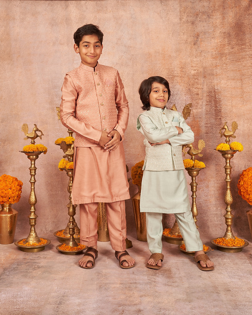Onion Pink Embroidered Kurta Jacket Set