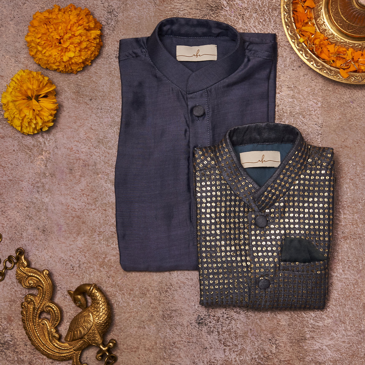 Thread And Sequins Jacket With Kurta Pajama Set