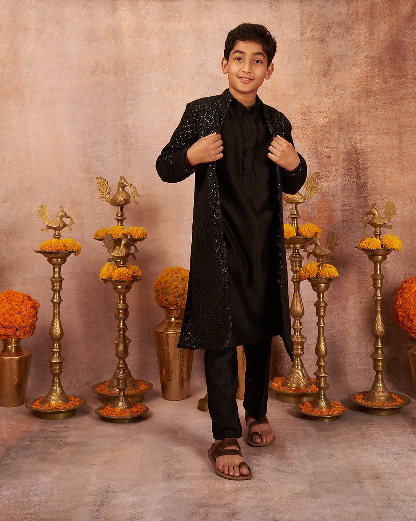 Black Open Achkan Set