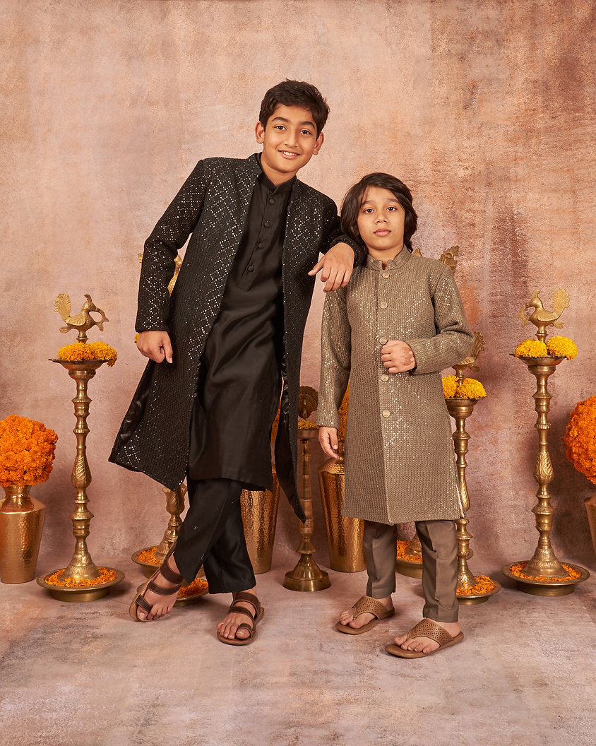 Black Open Achkan Set