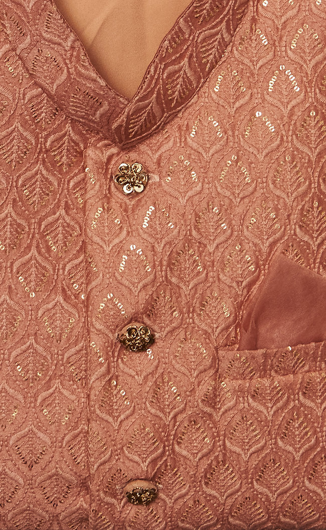 Onion Pink Embroidered Kurta Jacket Set