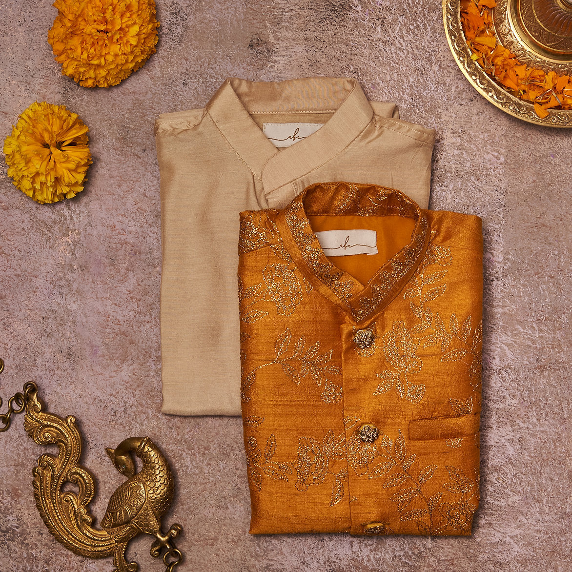 Mustard Zari Work Kurta Jacket Set