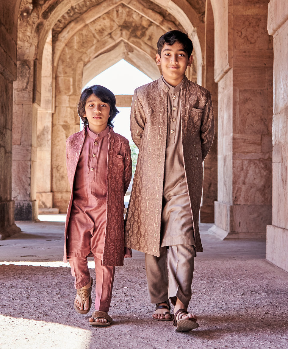 Embroidered Achkan With Kurta Pajama Set