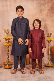 Navy Blue Handloom Silk Achkan Set