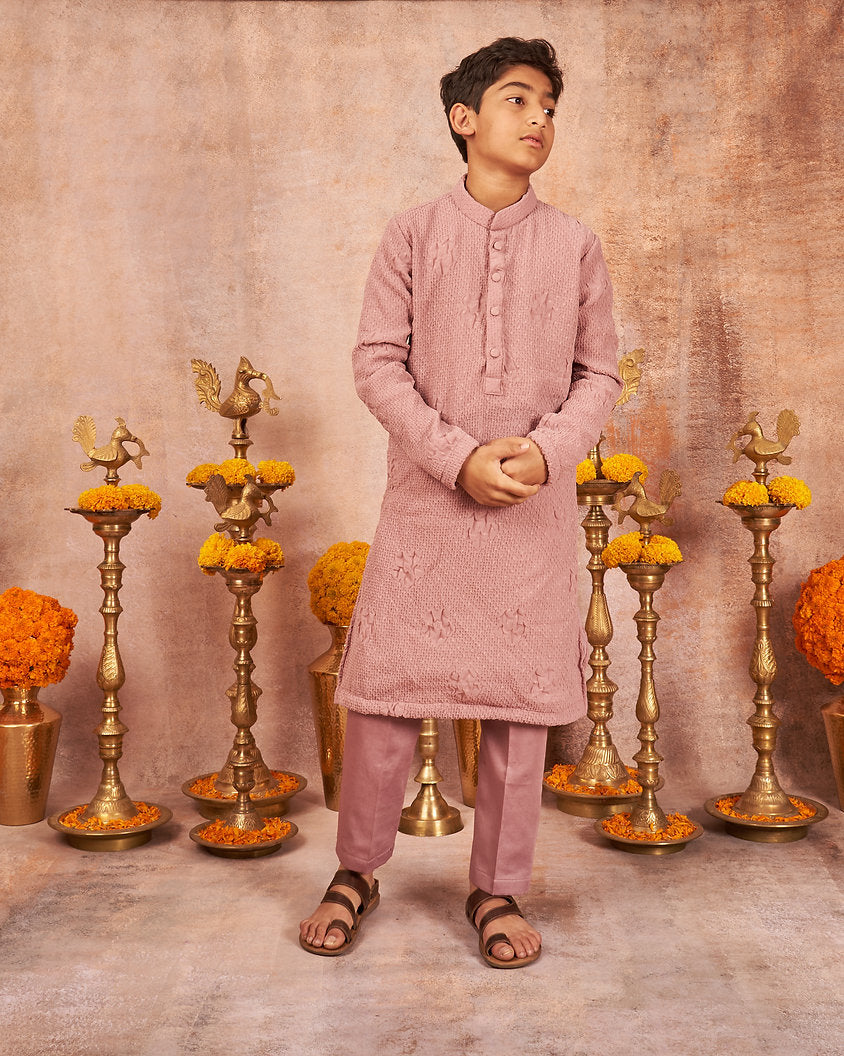 Onion Pink Crinkled Kurta Set