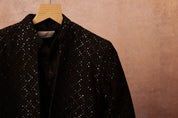 Black Open Achkan Set