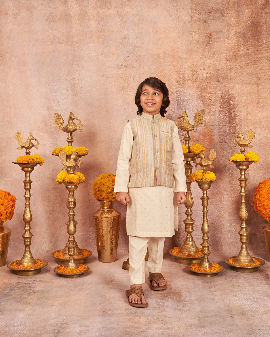 Printed And Embroidered Jacket With Embroidered Kurta Pajama Set