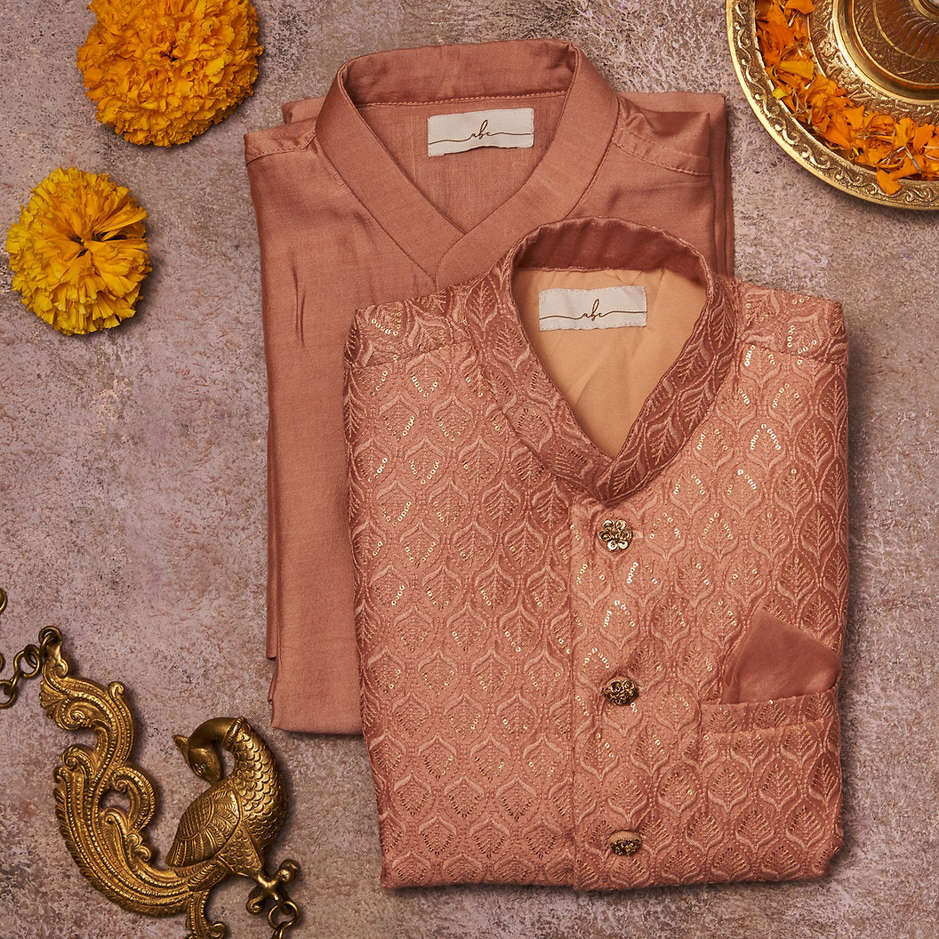 Onion Pink Embroidered Kurta Jacket Set