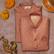 Onion Pink Embroidered Kurta Jacket Set