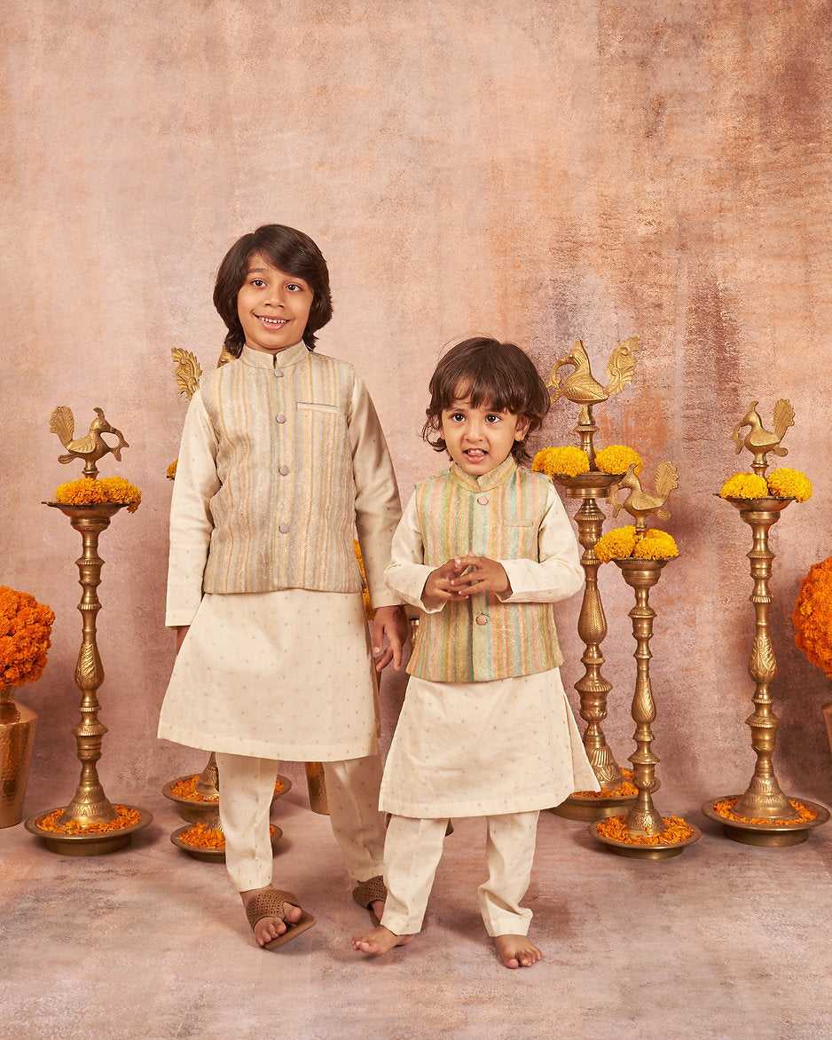 Printed And Embroidered Jacket With Embroidered Kurta Pajama Set