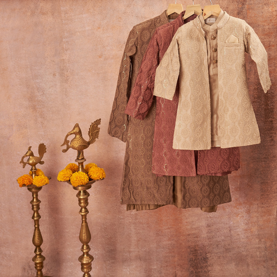 Embroidered Achkan With Kurta Pajama Set